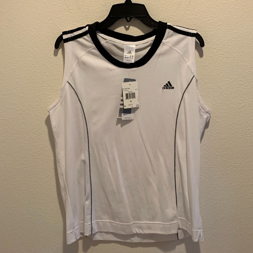 NWT adidas Womens Knit Top. White with Black Stripe Detail. Cotton/Poly. XL.‍‍‍‍